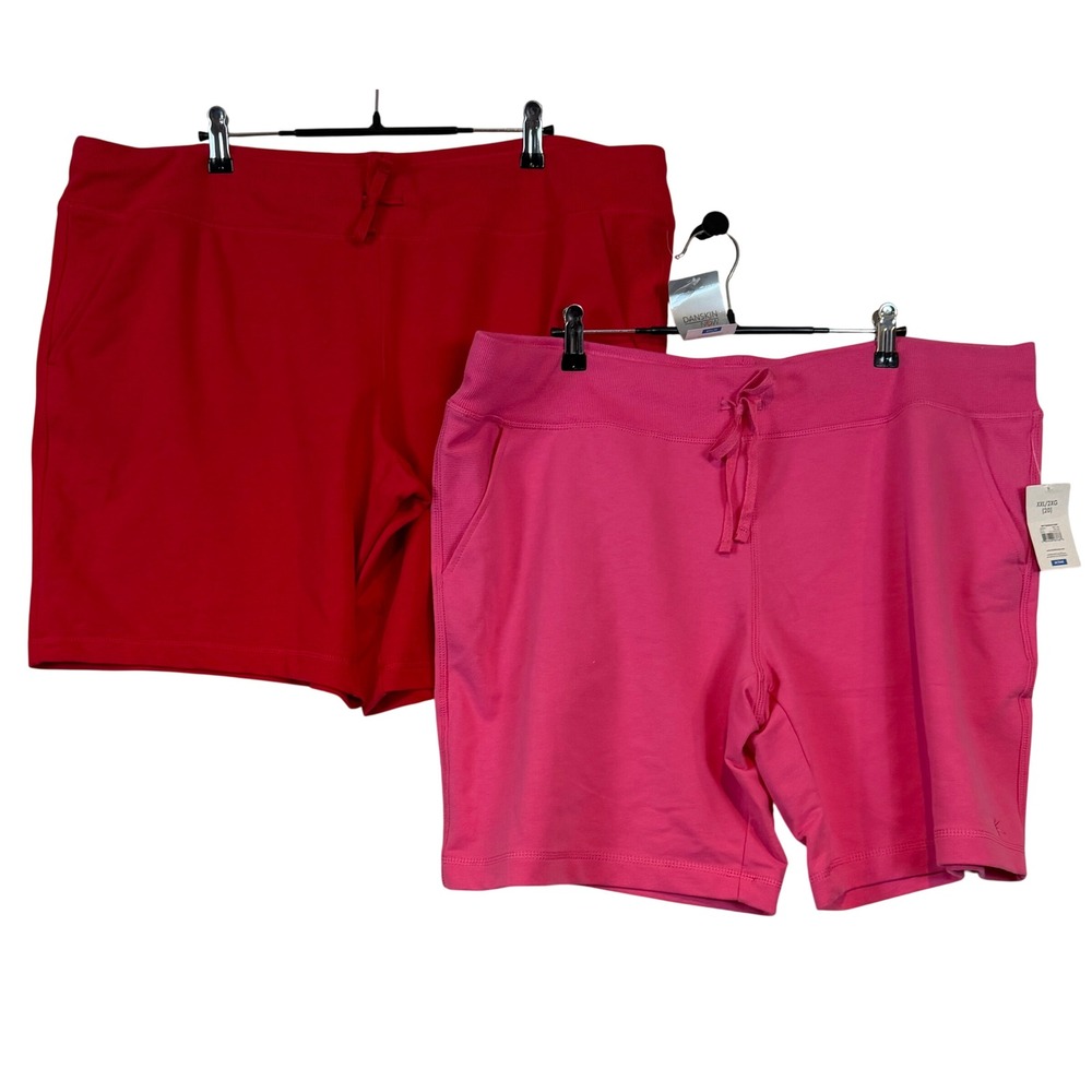 LOT OF 2 Danskin Womens XXL 20 Active Shorts Red Pink Flame Knit Drawstring Plus
